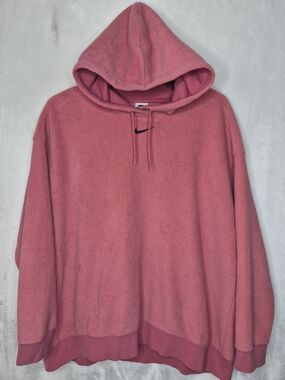 Nike Center Mini Swoosh Pink Foam Loopback French Terrycloth Hoodie Womens XL